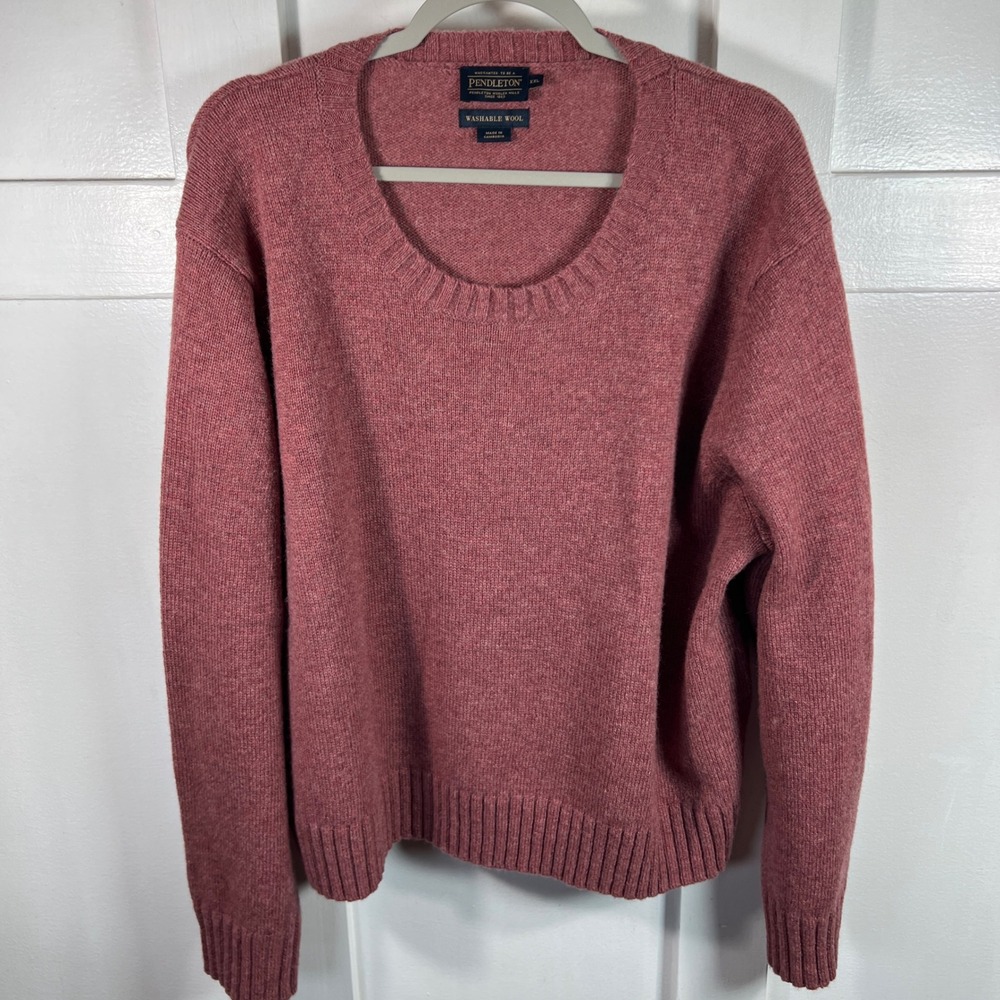 Pendleton XXL Washable Wool Sweater Rose Pink Scoop Neck Long Sleeve Knit